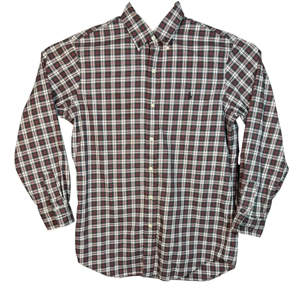 Polo Ralph Lauren Mens Classic Fit Plaid Button Down Shirt Red Green White M